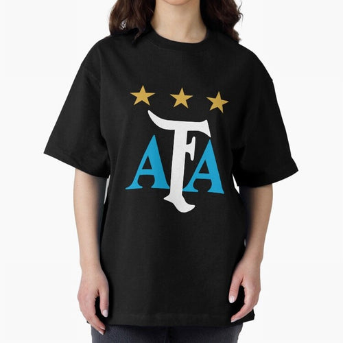AFA logo - Argentina (light blue, white & gold) Oversized T-Shirt Honor the Football Icons of FIFA World Cup 2026 for Fans of Mbappe and Neymar and Brazil, Portugal and Argentina, Bringing Retro Football Energy, Iconic Rivalries, Trophy Chase Drama