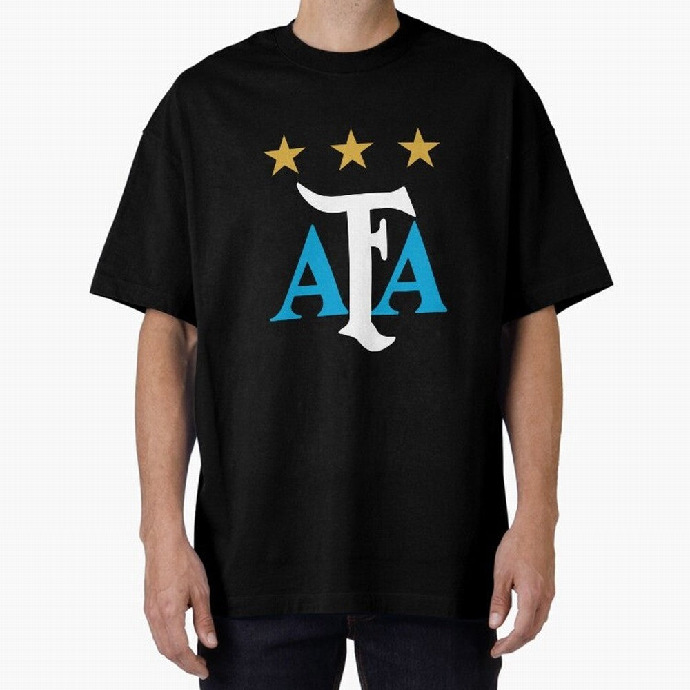 AFA logo - Argentina (light blue, white & gold) Oversized T-Shirt Honor the Football Icons of FIFA World Cup 2026 for Fans of Mbappe and Neymar and Brazil, Portugal and Argentina, Bringing Retro Football Energy, Iconic Rivalries, Trophy Chase Drama