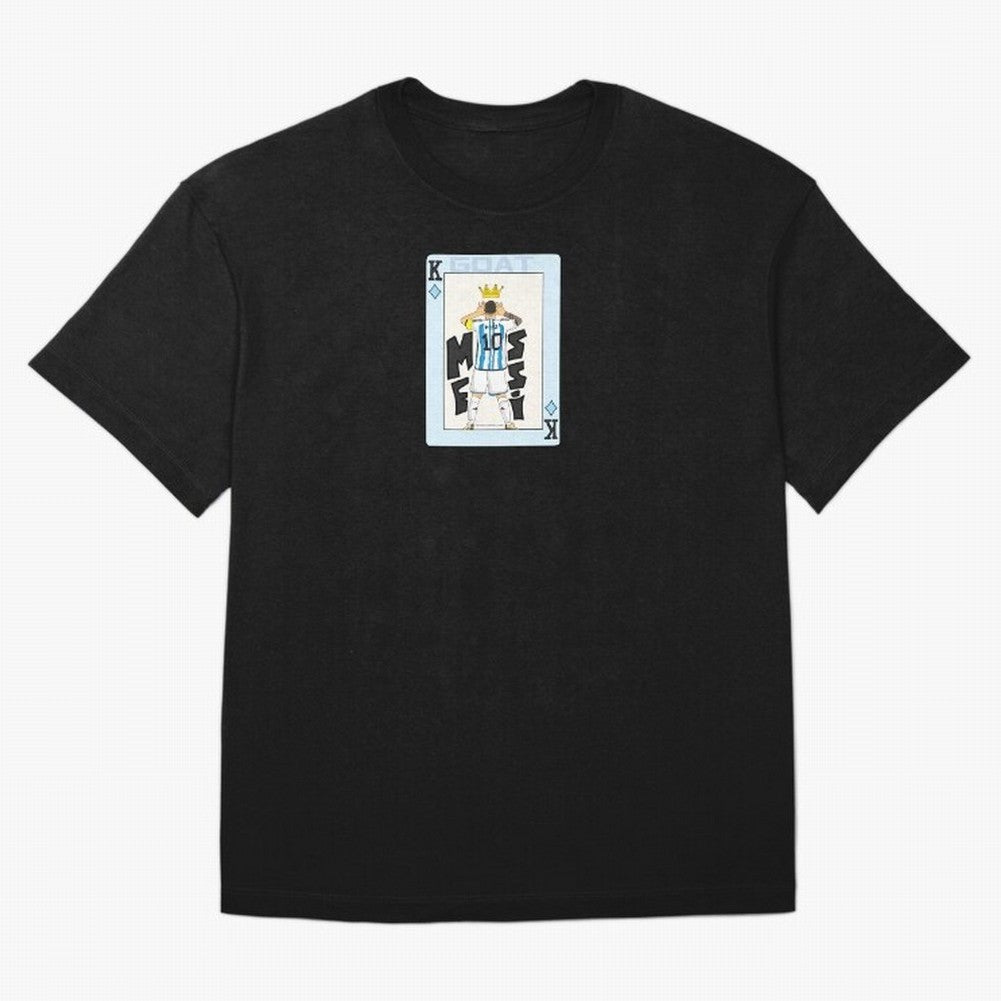 Deck of cards Messi Premium T-Shirt Back the Journey through Global Football Passion for FIFA World Cup 2026, Inspired by Neymar, Haaland and Cristiano Ronaldo, Argentina, France and Brazil, Football History, Final Match Energy, Crowd Noise and