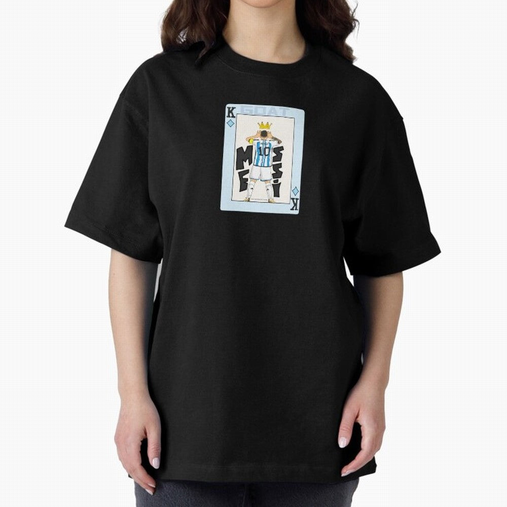 Deck of cards Messi Premium T-Shirt Back the Journey through Global Football Passion for FIFA World Cup 2026, Inspired by Neymar, Haaland and Cristiano Ronaldo, Argentina, France and Brazil, Football History, Final Match Energy, Crowd Noise and