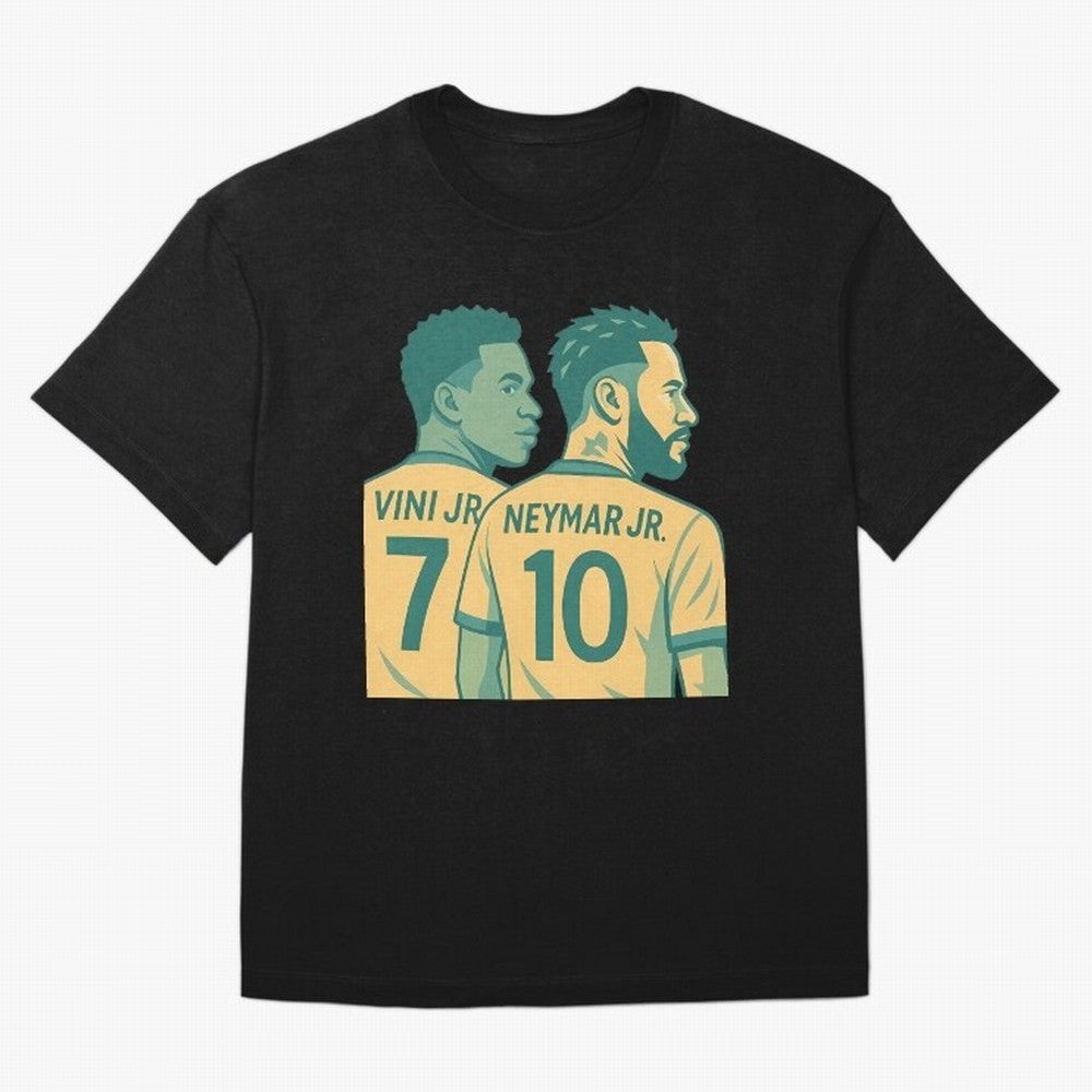 Vini Jr and Neymar Jr side-by-side Classic T-Shirt Show Match Day Excitement for Global Football Passion for FIFA World Cup 2026, Connected to Haaland, Germany, Football History, Final Match Energy, Crowd Noise and Once in a Lifetime Moments; Built