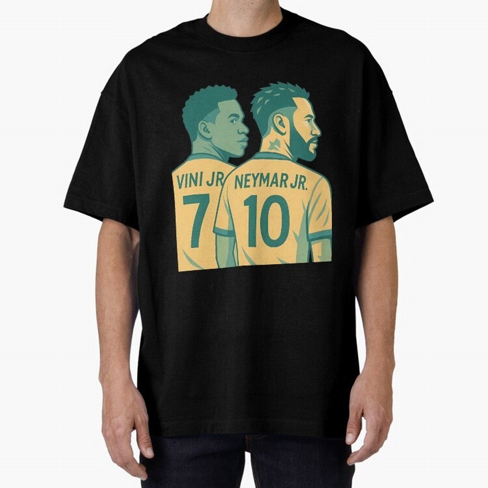 Vini Jr and Neymar Jr side-by-side Classic T-Shirt Show Match Day Excitement for Global Football Passion for FIFA World Cup 2026, Connected to Haaland, Germany, Football History, Final Match Energy, Crowd Noise and Once in a Lifetime Moments; Built