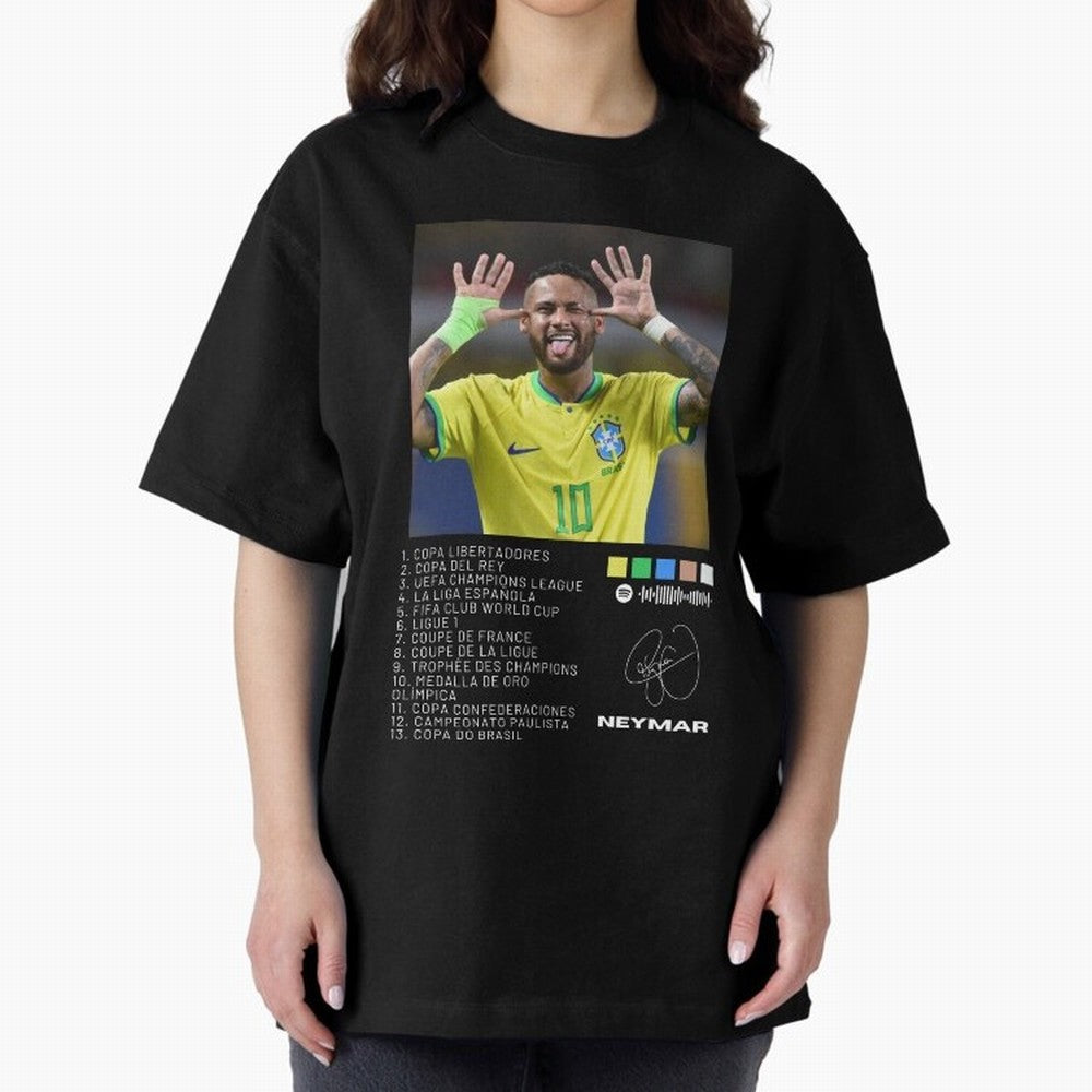 Neymar Brazil 10 Oversized T-Shirt Spotlight FIFA World Cup 2026 USA Canada Mexico Centered on Cristiano Ronaldo, Brazil Energy, Worldwide Fan Energy, Dramatic Goals, Stadium Lights and Championship Celebrations; Great for Supporters Who Love