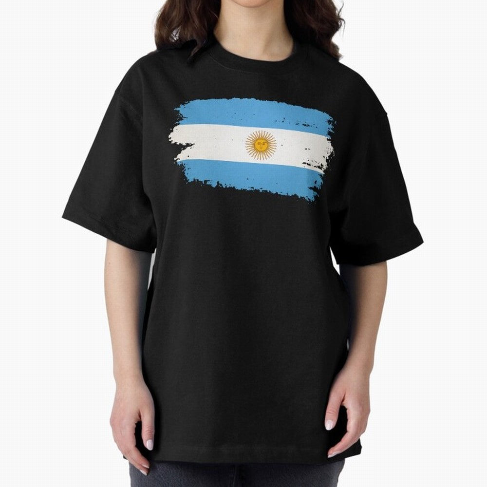 ARGENTINIAN FLAG PRINT Oversized T-Shirt Feel the Heartbeat of FIFA World Cup 2026 USA Canada Mexico for Fans of Mbappe and Neymar and Spain and Netherlands, Bringing Game Day Rituals, Football Legends, Country Pride and the Road to the Final;