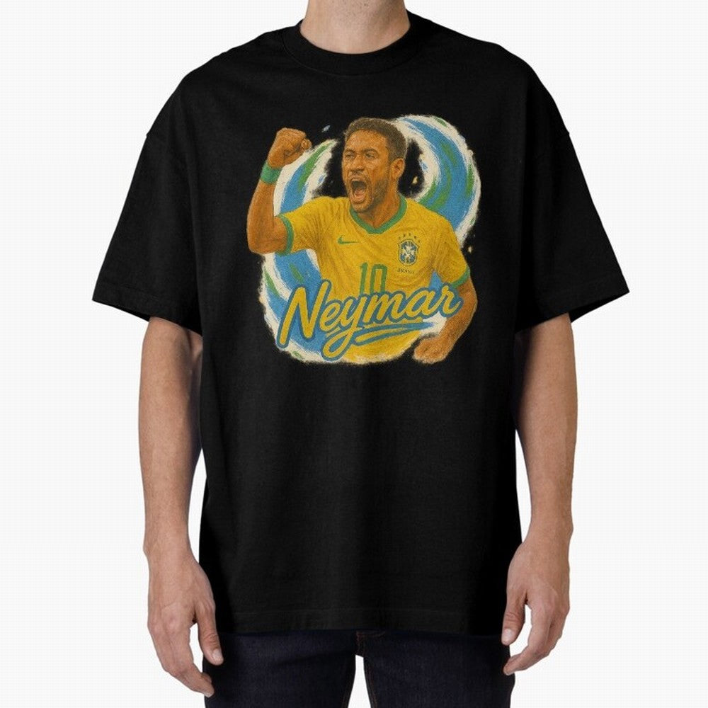 Neymar Brazil Art ¨C Dynamic Football Superstar Tribute Design	 Oversized T-Shirt Support Your Favorite Stars during Match Day Hype around FIFA World Cup 2026 Group Stage, Messi and Cristiano Ronaldo, Argentina, France and Brazil, Sports Nostalgia,