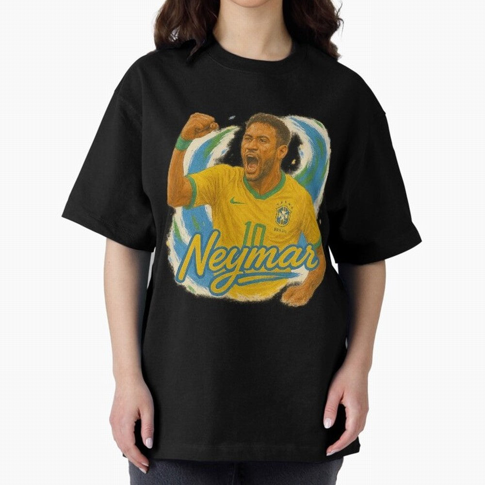 Neymar Brazil Art ¨C Dynamic Football Superstar Tribute Design	 Oversized T-Shirt Support Your Favorite Stars during Match Day Hype around FIFA World Cup 2026 Group Stage, Messi and Cristiano Ronaldo, Argentina, France and Brazil, Sports Nostalgia,