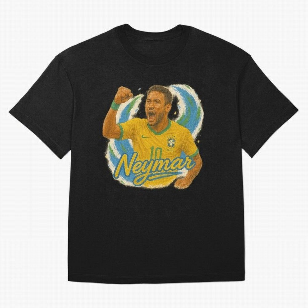 Neymar Brazil Art ¨C Dynamic Football Superstar Tribute Design	 Oversized T-Shirt Support Your Favorite Stars during Match Day Hype around FIFA World Cup 2026 Group Stage, Messi and Cristiano Ronaldo, Argentina, France and Brazil, Sports Nostalgia,
