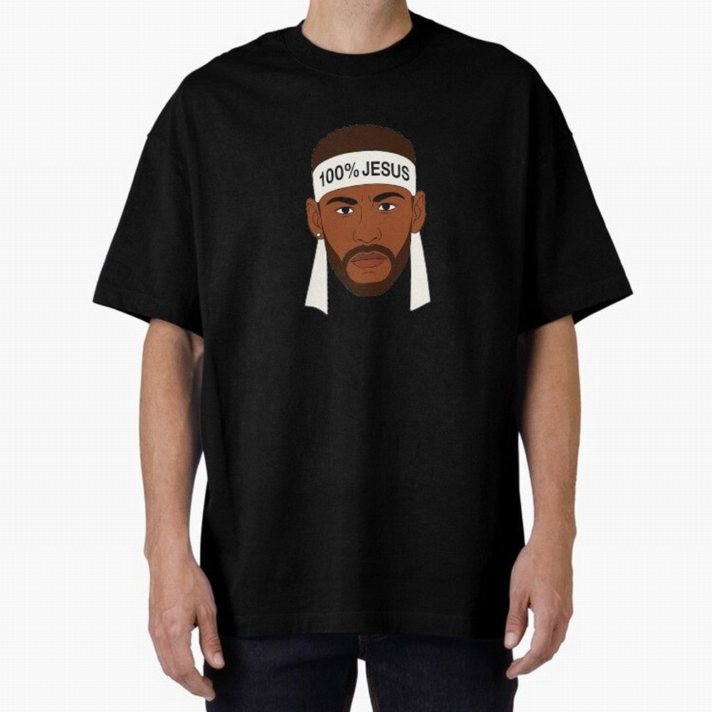 100% JESUS Neymar Inspired Minimalist Art Oversized T-Shirt Stand Out with Spirit from FIFA World Cup 2026 Group Stage for Fans of CR7 and Messi and Portugal, Spain and Germany, Bringing Retro Football Energy, Iconic Rivalries, Trophy Chase Drama
