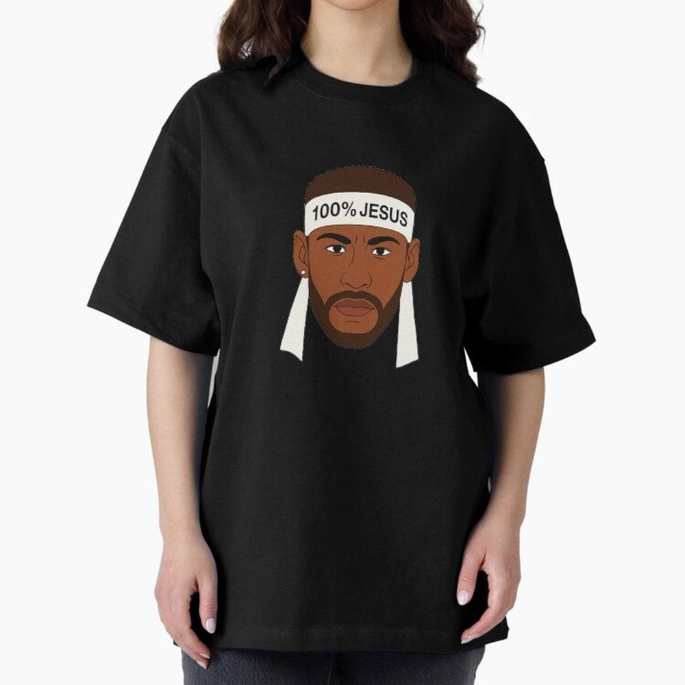 100% JESUS Neymar Inspired Minimalist Art Oversized T-Shirt Stand Out with Spirit from FIFA World Cup 2026 Group Stage for Fans of CR7 and Messi and Portugal, Spain and Germany, Bringing Retro Football Energy, Iconic Rivalries, Trophy Chase Drama