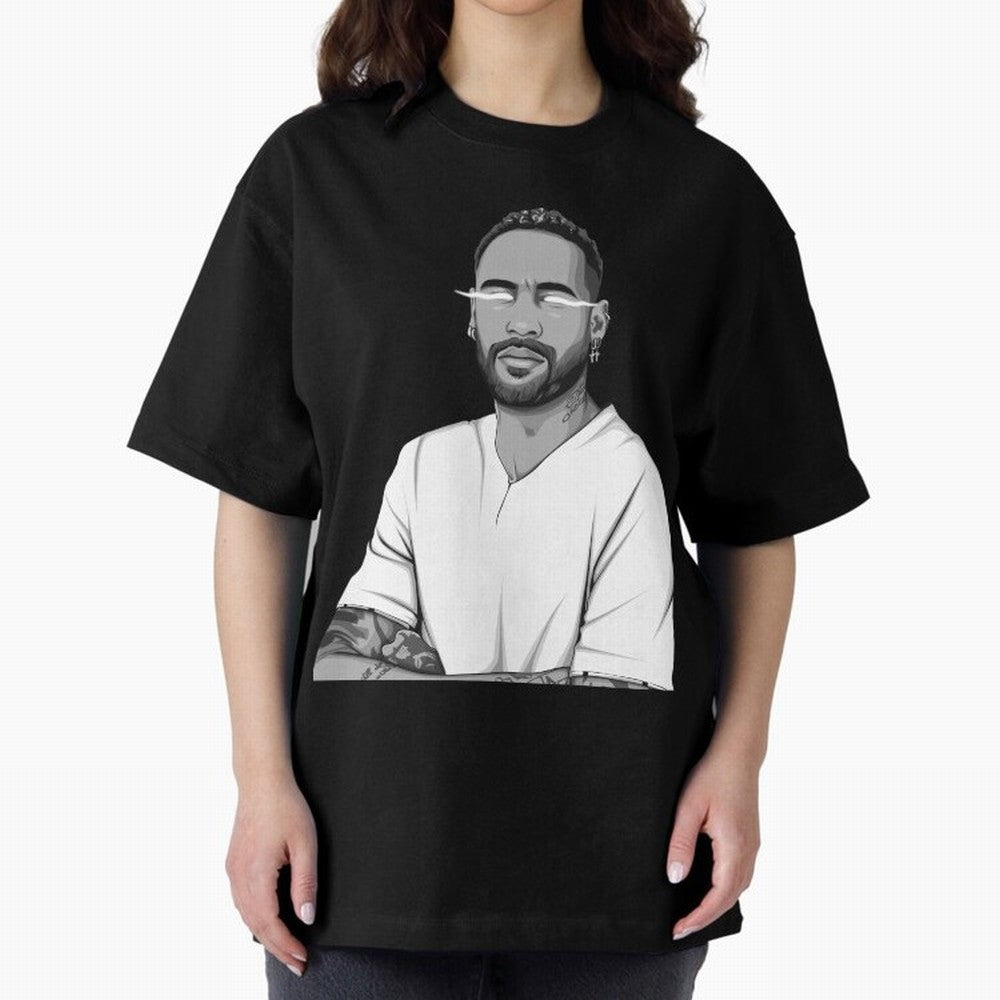 Neymar Jr. Black and White Version Oversized T-Shirt Follow the FIFA World Cup 2026 USA Canada Mexico Journey through CR7 and Messi Highlights, England and Germany Pride, Worldwide Fan Energy, Dramatic Goals, Stadium Lights and Championship