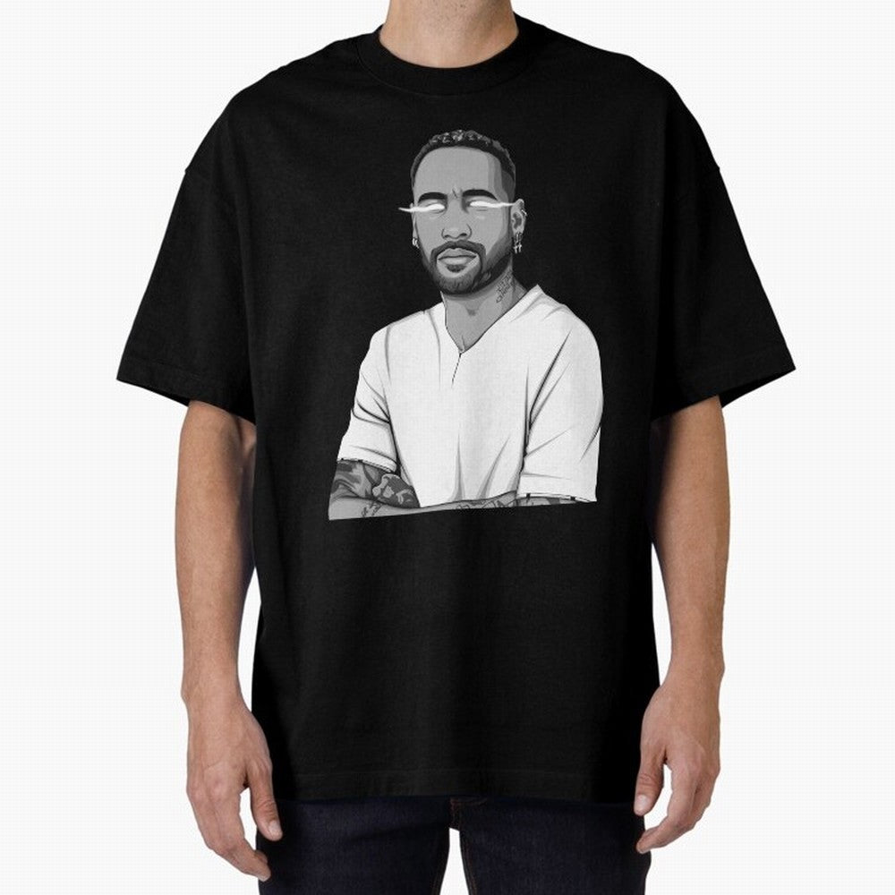 Neymar Jr. Black and White Version Oversized T-Shirt Follow the FIFA World Cup 2026 USA Canada Mexico Journey through CR7 and Messi Highlights, England and Germany Pride, Worldwide Fan Energy, Dramatic Goals, Stadium Lights and Championship