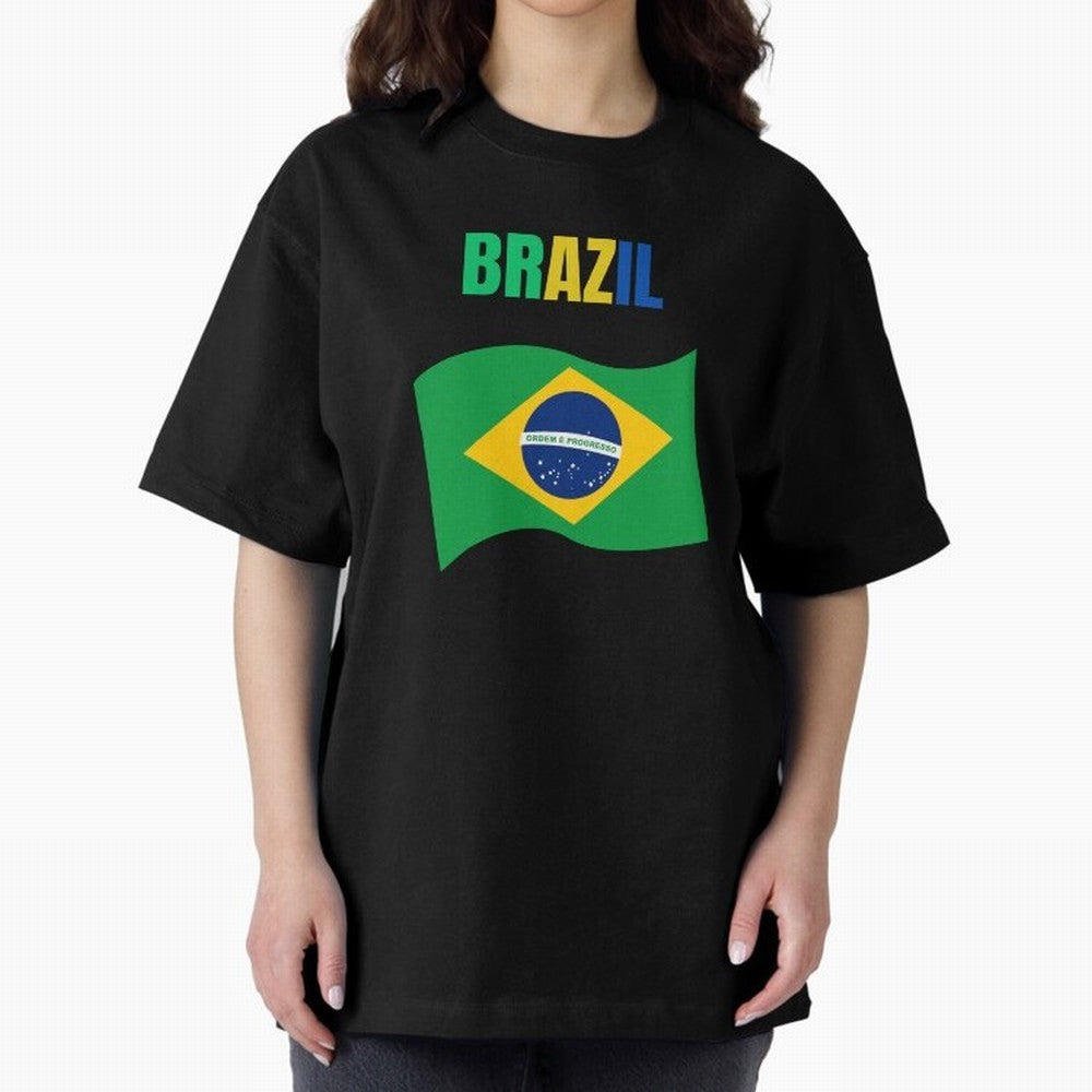 I love Brazil Oversized T-Shirt Mark FIFA World Cup 2026 Spirit, Celebrating England, France and Netherlands, Messi, CR7 and Mbappe, Goal Celebration Energy, Supporter Heritage, Football Icons and Worldwide Tournament Joy; Perfect for Supporters