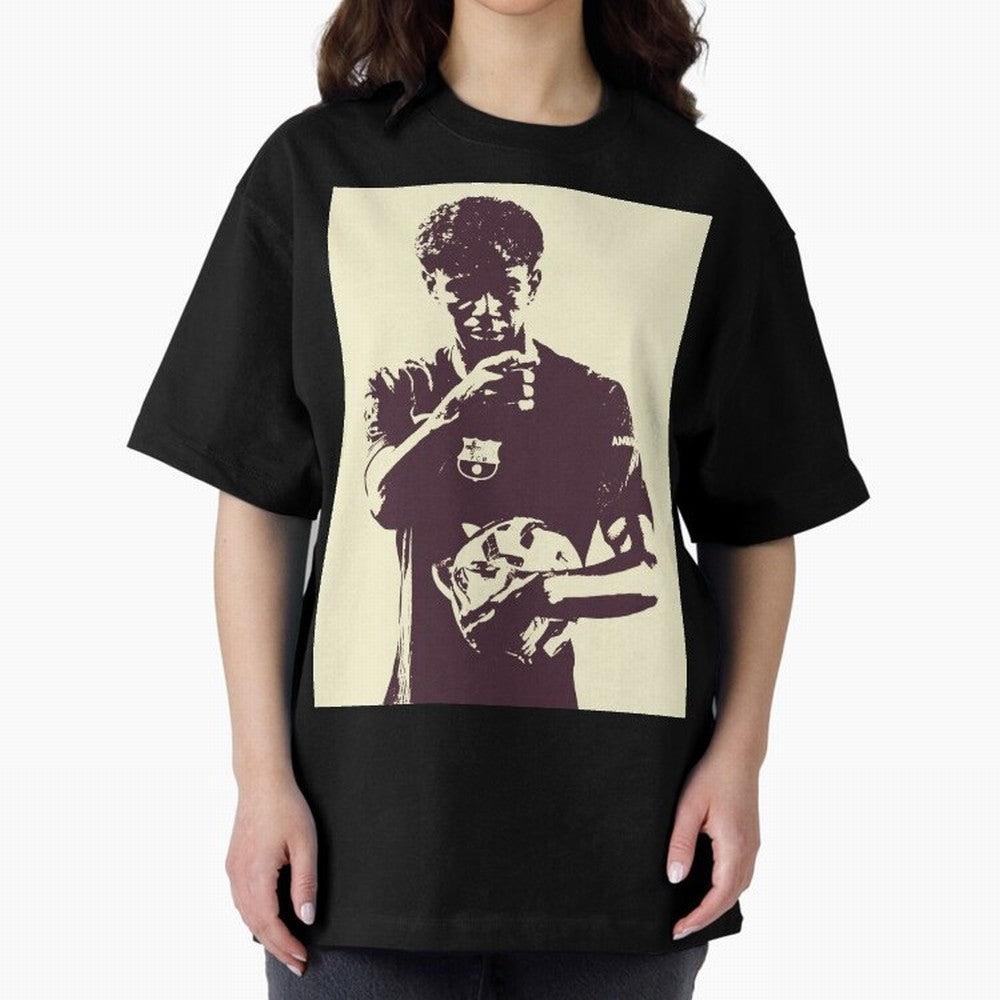 Lamine Yamal black and white Oversized T-Shirt Show Fan Pride Across the FIFA World Cup 2026 Journey through Cristiano Ronaldo Highlights, Spain Pride, Retro Football Energy, Iconic Rivalries, Trophy Chase Drama and Stadium Atmosphere; Built for