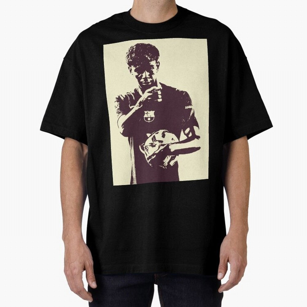 Lamine Yamal black and white Oversized T-Shirt Show Fan Pride Across the FIFA World Cup 2026 Journey through Cristiano Ronaldo Highlights, Spain Pride, Retro Football Energy, Iconic Rivalries, Trophy Chase Drama and Stadium Atmosphere; Built for