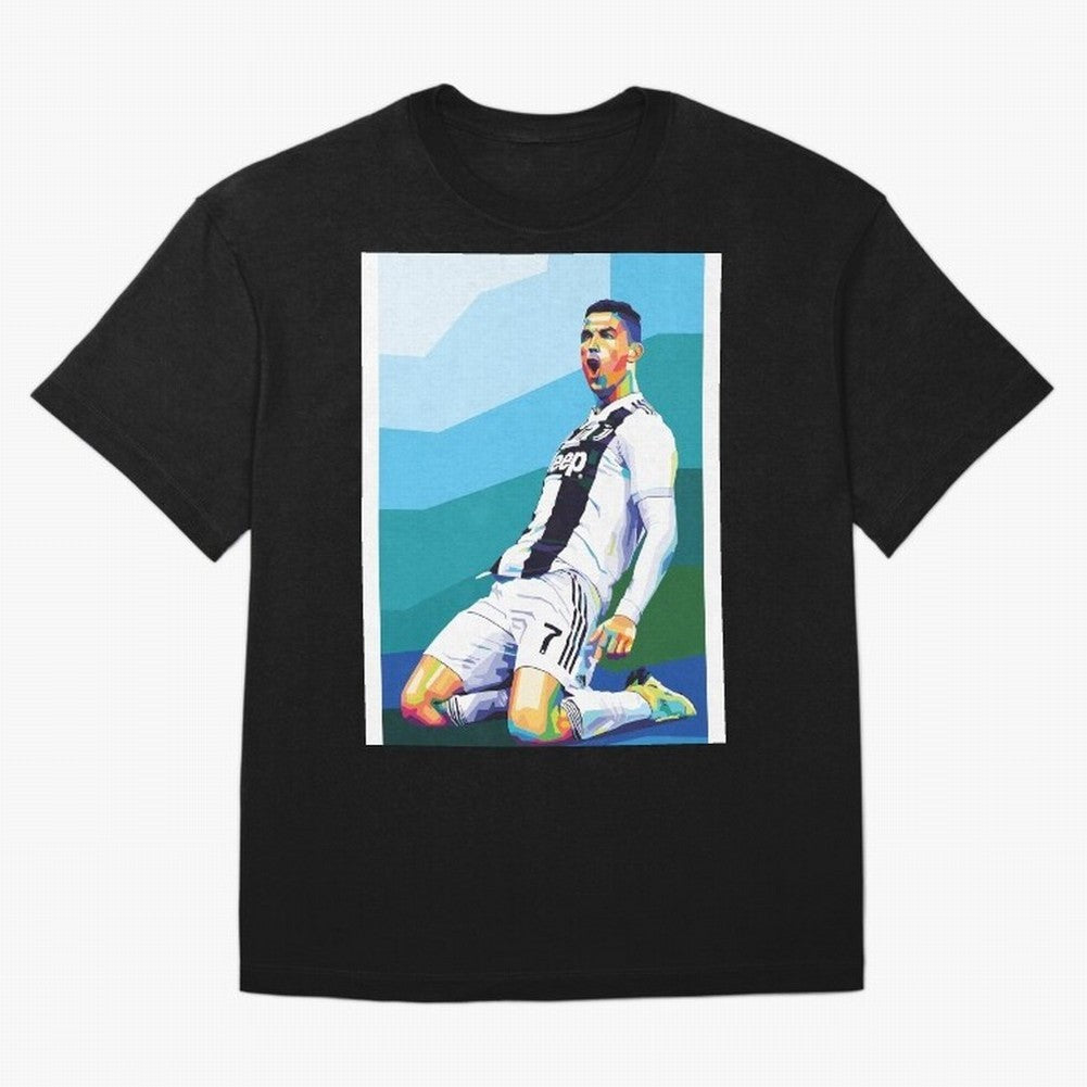 Cristiano Ronaldo Celebration Pop Art Graphic T-Shirt Create the FIFA World Cup 2026 Group Stage Journey through CR7 and Messi Highlights, France Pride, Champion Mindset, Group Stage Buzz, Knockout Tension and Passionate Fan Culture; Perfect for
