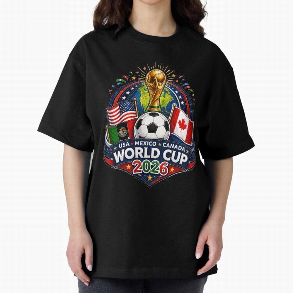 World Cup 2026 Sticker ¨C USA Mexico Canada Football Trophy Design Classic T-Shirt Celebrate Global Passion for FIFA World Cup 2026 USA Canada Mexico for Fans of Haaland and Mbappe and Germany, Bringing Champion Mindset, Group Stage Buzz, Knockout