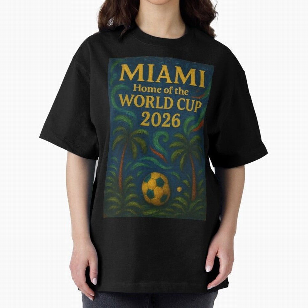 Miami Home of the World Cup 2026 Soccer Fan Poster ¡ª Tropical Art Print Classic T-Shirt Represent the Passion of FIFA World Cup 2026 USA Canada Mexico for Fans of Messi, CR7 and Mbappe and England, France and Netherlands, Bringing Global Supporter