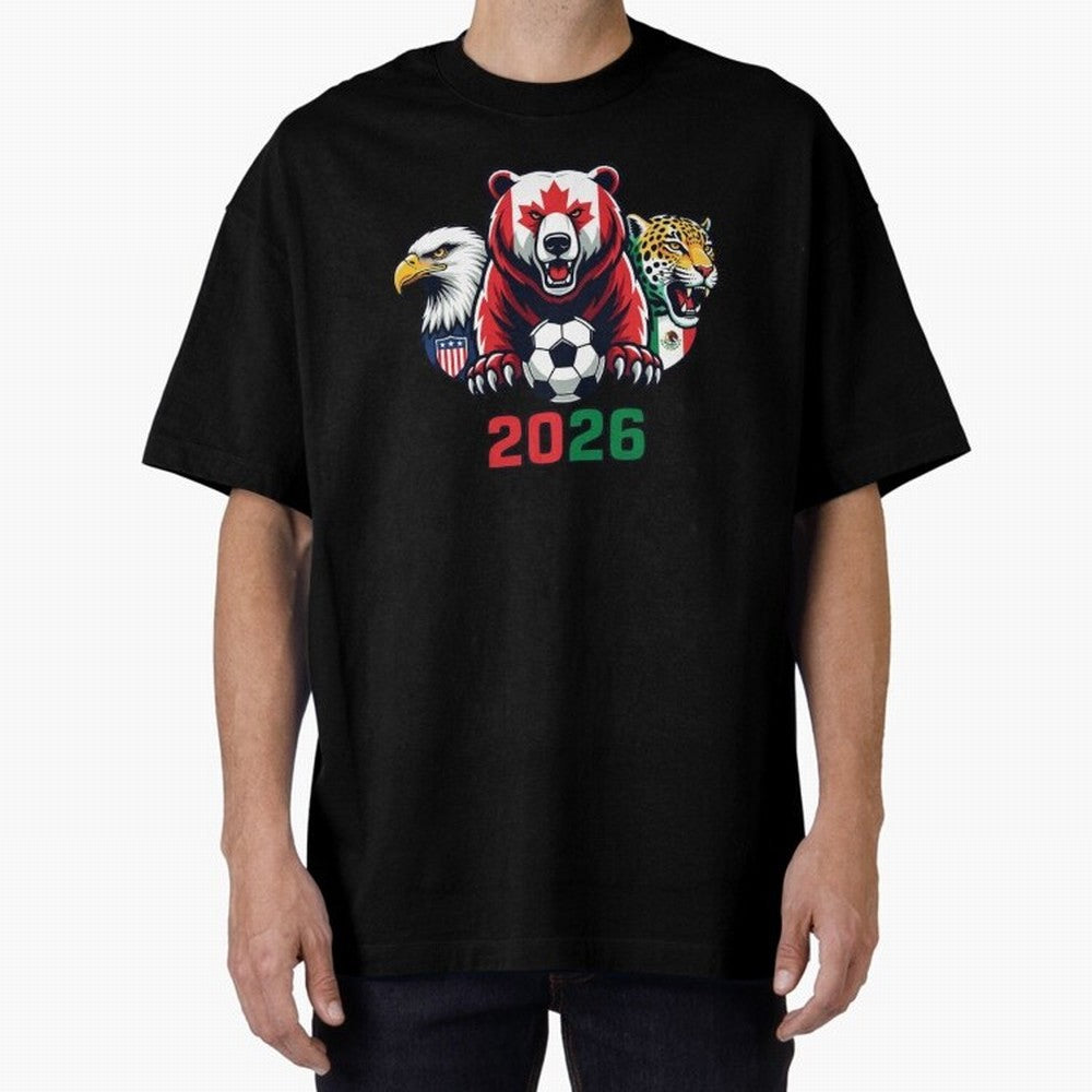 World Cup 2026 USA Canada Mexico Host Mascots Classic T-Shirt Honor Football Greatness during FIFA World Cup 2026 Spirit, Driven by Spain, Mbappe and Neymar, Sports Nostalgia, International Competition, Famous Players and Unforgettable Victories;