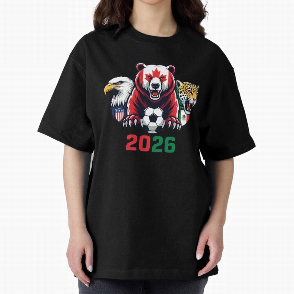 World Cup 2026 USA Canada Mexico Host Mascots Classic T-Shirt Honor Football Greatness during FIFA World Cup 2026 Spirit, Driven by Spain, Mbappe and Neymar, Sports Nostalgia, International Competition, Famous Players and Unforgettable Victories;