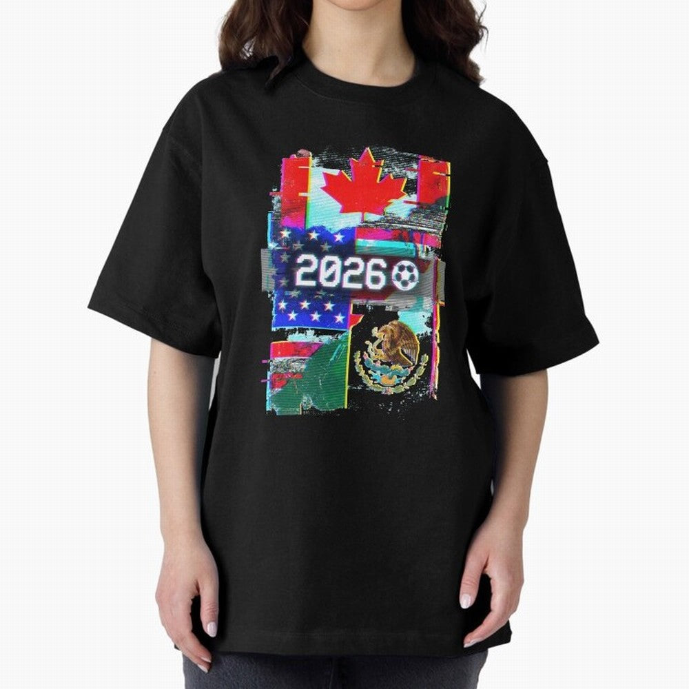 Glitched United 2026 - North America Tournament Emblem Classic T-Shirt Bring a Vintage Feel to FIFA World Cup 2026 Group Stage Spirit, Filled with Argentina and Brazil, CR7, Championship Spirit, Famous Goals, Roaring Crowds and International