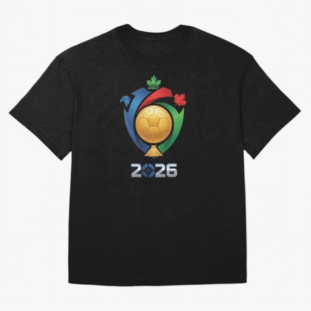 Golden Soccer Ball 2026 Host Nations Emblem Classic T-Shirt Bring FIFA World Cup 2026 Group Stage Filled with Cristiano Ronaldo, Haaland and CR7, Brazil, Portugal and Argentina Energy, Stadium Memories, Football Loyalty, International Chants and