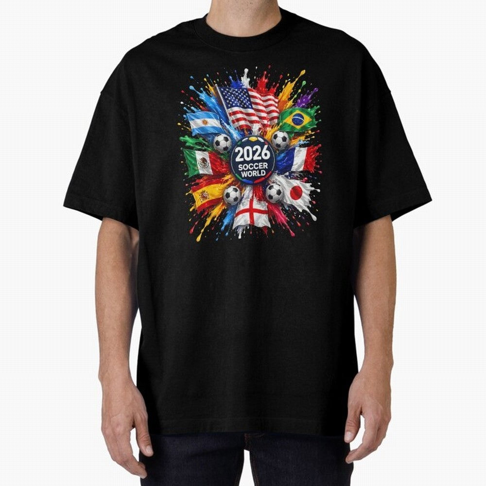 2026 Soccer World Championship Global Flags Paint Splash Sports Fan Graphic Classic T-Shirt Live for the Drama of FIFA World Cup 2026 USA Canada Mexico for Fans of Cristiano Ronaldo and Argentina and Brazil, Bringing Football Festival Excitement,