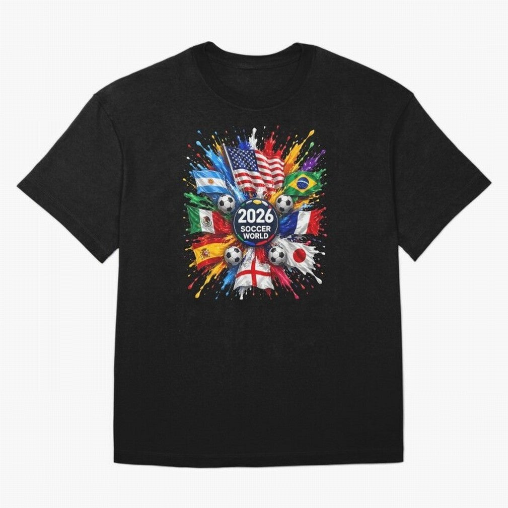 2026 Soccer World Championship Global Flags Paint Splash Sports Fan Graphic Classic T-Shirt Live for the Drama of FIFA World Cup 2026 USA Canada Mexico for Fans of Cristiano Ronaldo and Argentina and Brazil, Bringing Football Festival Excitement,