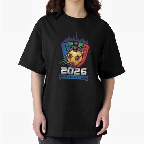 2026 World Cup United by Football Shield Emblem with Skyline Classic T-Shirt Cheer for Global Football Passion for FIFA World Cup 2026, Highlighting Messi, Neymar and Mbappe, England and Germany, Championship Spirit, Famous Goals, Roaring Crowds