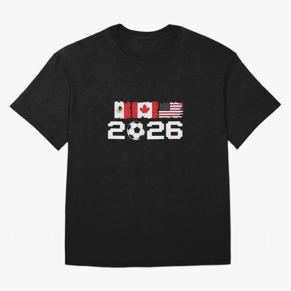 Glitched United 2026 Cup - North America Emblem Part 2 T-Shirt_82924673 Classic T-Shirt Represent Football Lovers during FIFA World Cup 2026 USA Canada Mexico Spirit, Featuring Brazil, Portugal and Argentina, Messi and Cristiano Ronaldo, Worldwide