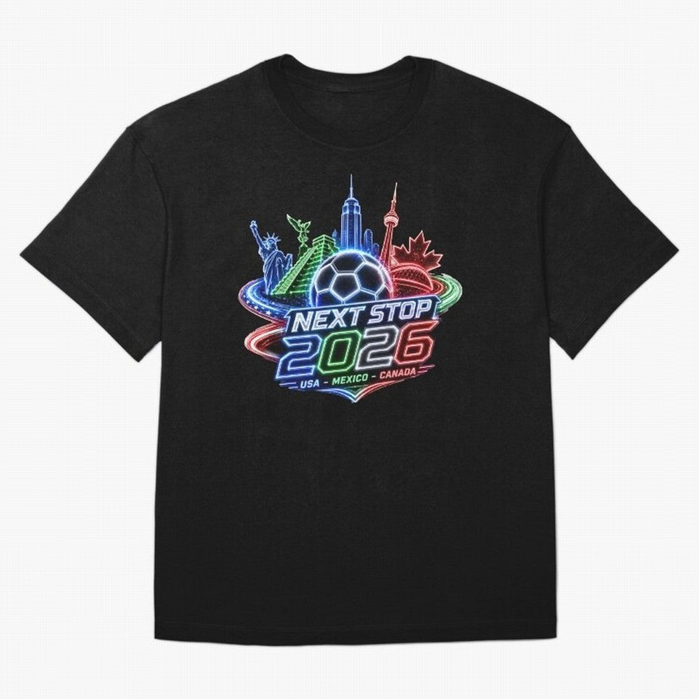 Next Stop 2026 USA Mexico Canada Neon Soccer Emblem Classic T-Shirt Wear the Spirit of Global Football Passion for FIFA World Cup 2026 Group Stage, Inspired by Haaland, Spain, Supporter Pride, Iconic Celebrations, Legendary Names and Global Match