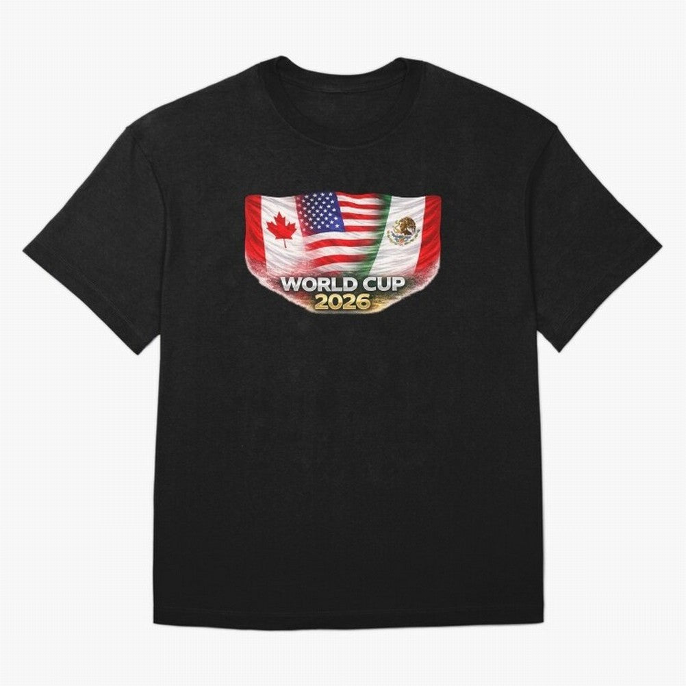 World Cup 2026 North America Flags Design ¨C USA Canada Mexico Soccer Fan Graphic Classic T-Shirt Embrace Match Day Hype around FIFA World Cup 2026, Messi, CR7 and Mbappe, Brazil, Portugal and Argentina, Football Festival Excitement, Trophy