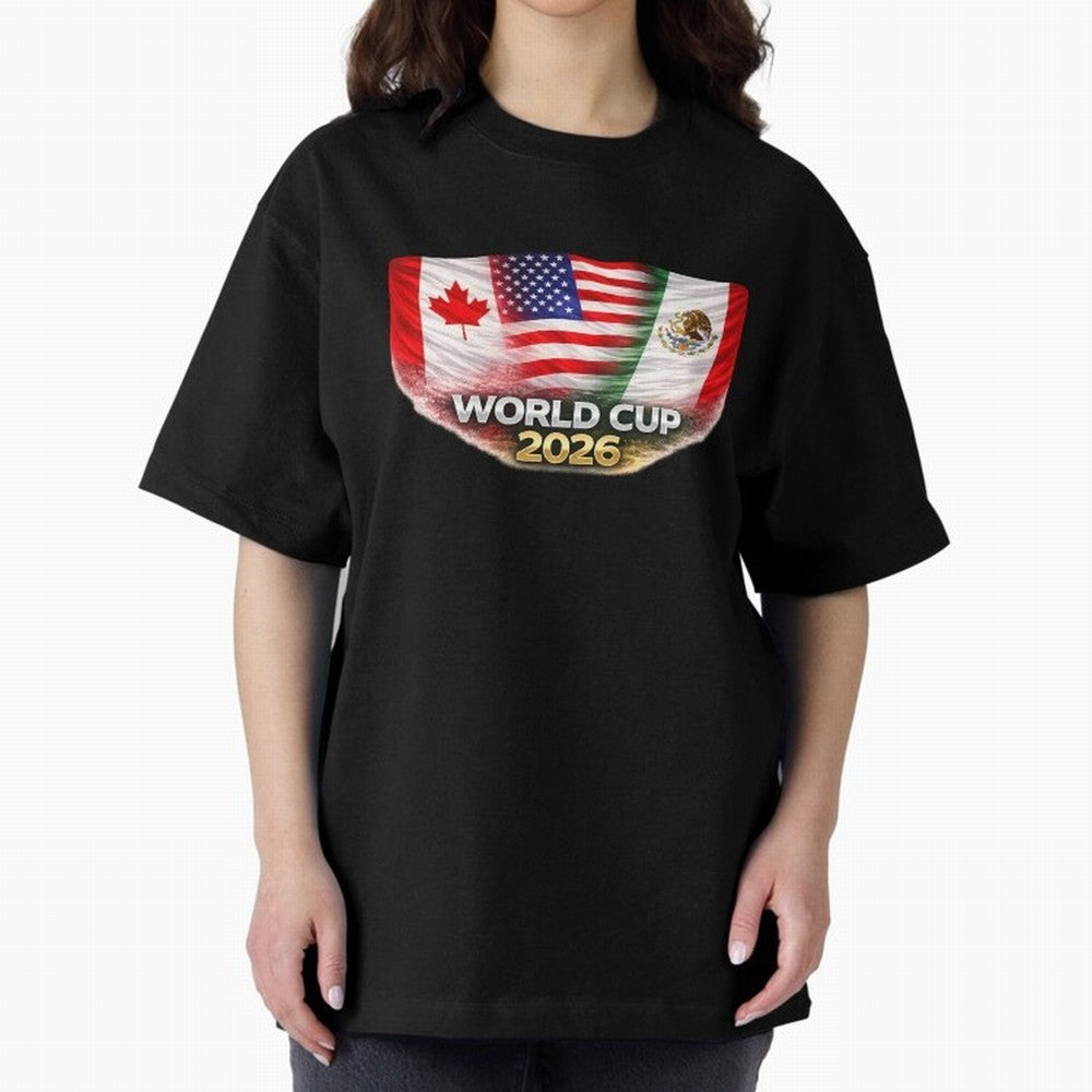World Cup 2026 North America Flags Design ¨C USA Canada Mexico Soccer Fan Graphic Classic T-Shirt Embrace Match Day Hype around FIFA World Cup 2026, Messi, CR7 and Mbappe, Brazil, Portugal and Argentina, Football Festival Excitement, Trophy