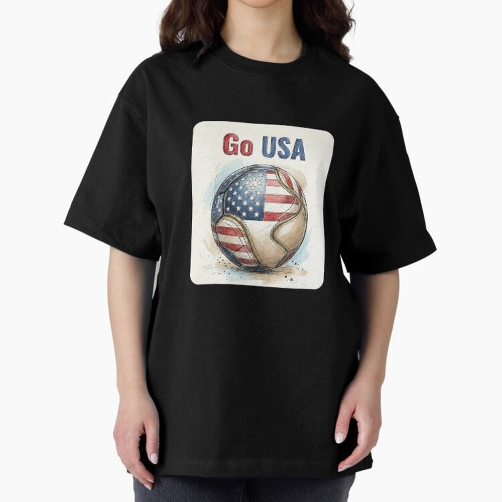 Go USA Soccer Ball Flag | American Football Fan Graphic Tee Classic T-Shirt Fuel Your Fan Pride for Global Football Passion for FIFA World Cup 2026 USA Canada Mexico, Filled with CR7 and Messi, France and Portugal, Sports Nostalgia, International