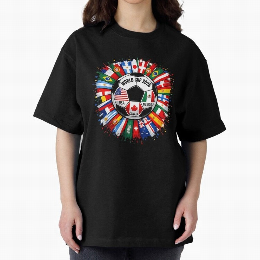 World Cup 2026 Shirt Soccer Tournament Fan Design International Flags Football Graphic Tee Sports Lover Gift Classic T-Shirt Bring Retro Soccer Energy to Global Football Passion for FIFA World Cup 2026, with Neymar, Haaland and Cristiano Ronaldo,