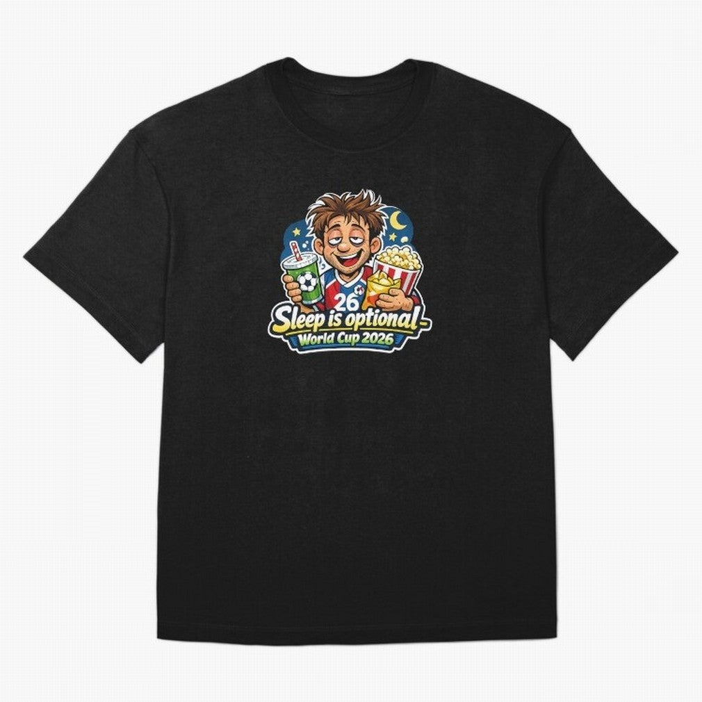 Sleep Is Optional ¨C World Cup 2026 Funny Soccer Fan Night Design Classic T-Shirt Make Your Look Match Global Football Passion for FIFA World Cup 2026, Centered on Messi and Cristiano Ronaldo, France and Portugal, Football Festival Excitement,