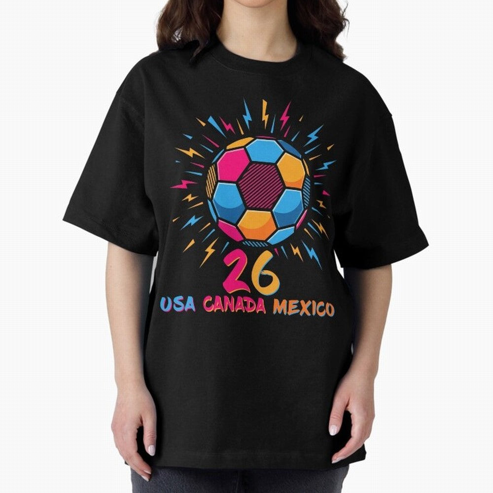 2026 Colorful Soccer Ball USA Canada Mexico 26 Classic T-Shirt Show Your Love for FIFA World Cup 2026 USA Canada Mexico for Fans of Messi and Cristiano Ronaldo and Germany, Bringing Sports Nostalgia, International Competition, Famous Players and