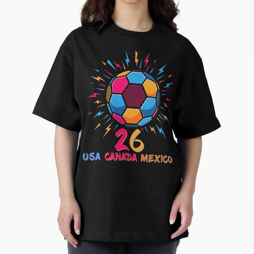 2026 Colorful Soccer Ball USA Canada Mexico 26 Classic T-Shirt Show Your Love for FIFA World Cup 2026 USA Canada Mexico for Fans of Messi and Cristiano Ronaldo and Germany, Bringing Sports Nostalgia, International Competition, Famous Players and