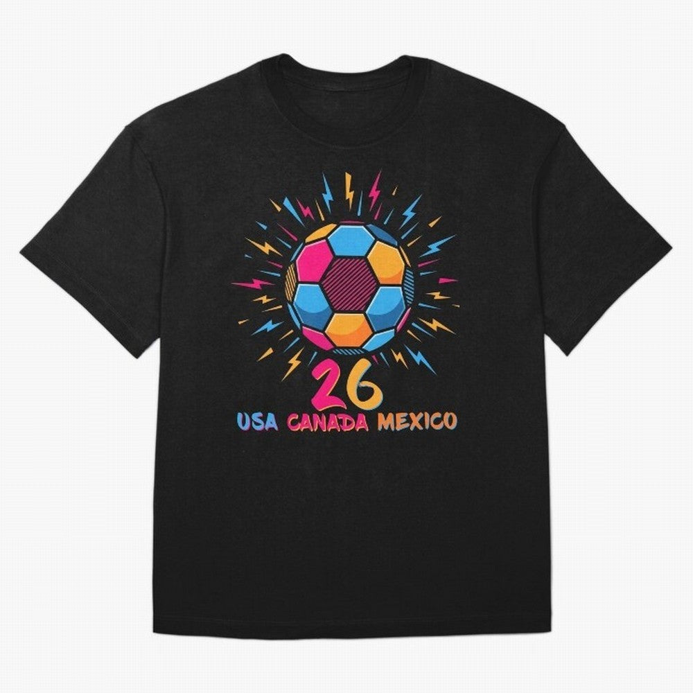 2026 Colorful Soccer Ball USA Canada Mexico 26 Classic T-Shirt Show Your Love for FIFA World Cup 2026 USA Canada Mexico for Fans of Messi and Cristiano Ronaldo and Germany, Bringing Sports Nostalgia, International Competition, Famous Players and