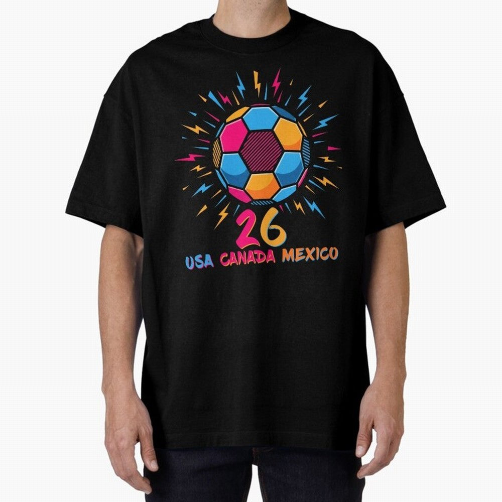2026 Colorful Soccer Ball USA Canada Mexico 26 Classic T-Shirt Show Your Love for FIFA World Cup 2026 USA Canada Mexico for Fans of Messi and Cristiano Ronaldo and Germany, Bringing Sports Nostalgia, International Competition, Famous Players and