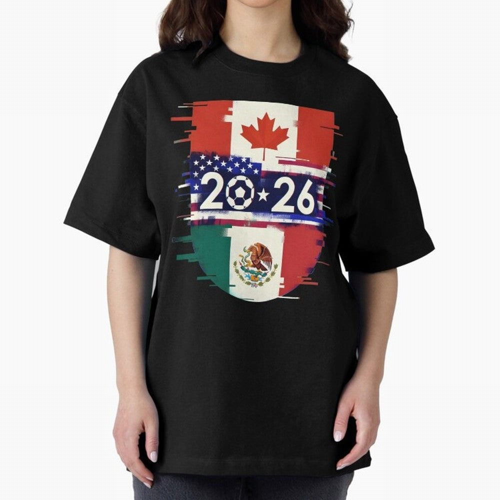 Glitched United 2026 - North America Emblem Cup Classic T-Shirt Support Iconic Players in Global Football Passion for FIFA World Cup 2026, with Mbappe and Neymar, Portugal, Spain and Germany, Game Day Rituals, Football Legends, Country Pride and