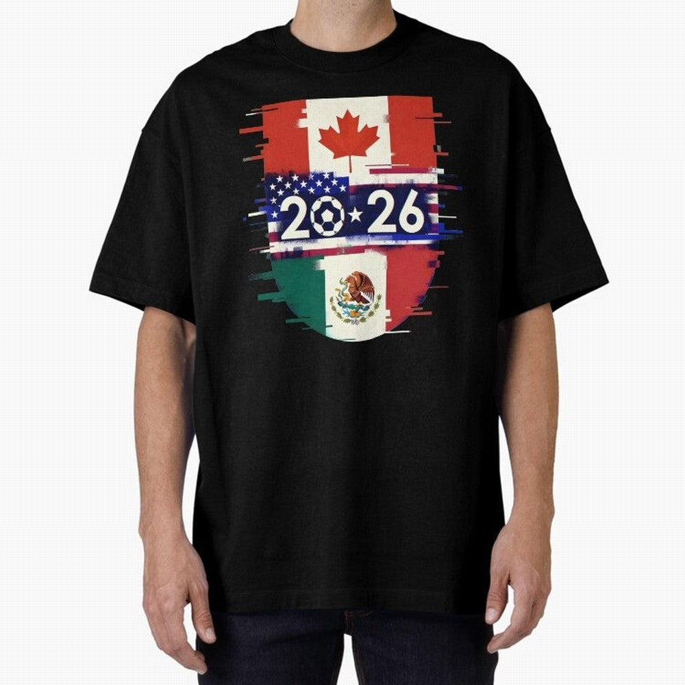 Glitched United 2026 - North America Emblem Cup Classic T-Shirt Support Iconic Players in Global Football Passion for FIFA World Cup 2026, with Mbappe and Neymar, Portugal, Spain and Germany, Game Day Rituals, Football Legends, Country Pride and