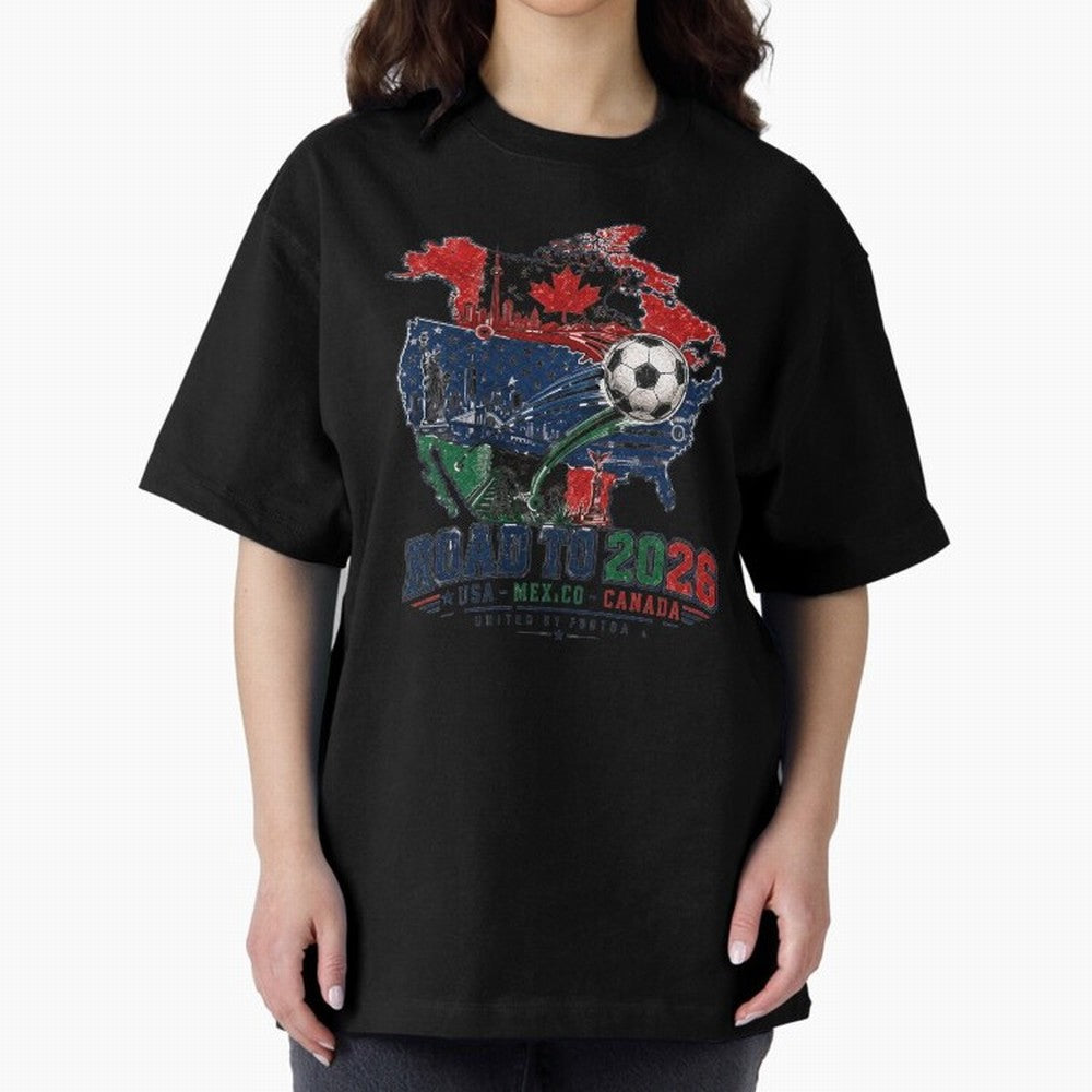 Road to 2026 USA Mexico Canada Soccer Badge Classic T-Shirt Follow FIFA World Cup 2026 Group Stage for Fans of Mbappe and Argentina, Bringing Stadium Memories, Football Loyalty, International Chants and Championship Tradition; Great for Supporters