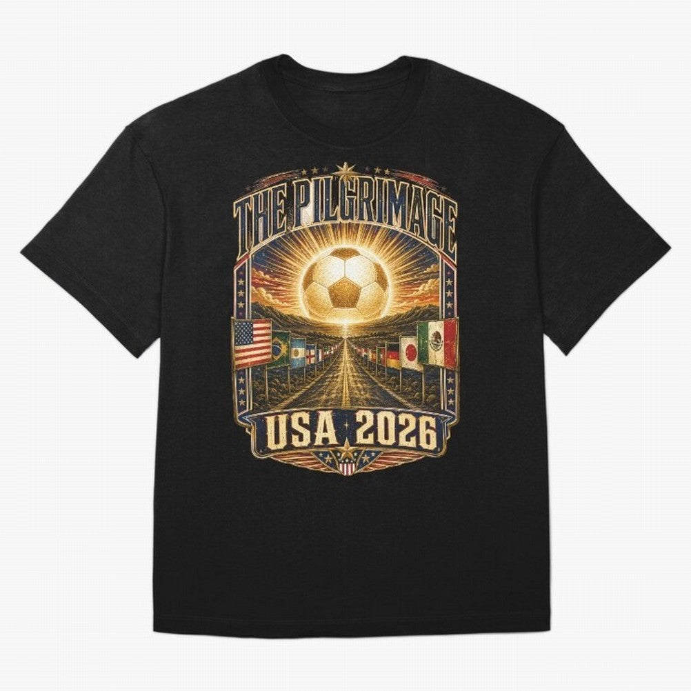 The Pilgrimage World Cup 2026 Soccer T-Shirt Classic T-Shirt Bring International Match Energy to FIFA World Cup 2026 USA Canada Mexico Featuring Messi, Neymar and Mbappe, Brazil Energy, Football History, Final Match Energy, Crowd Noise and Once in