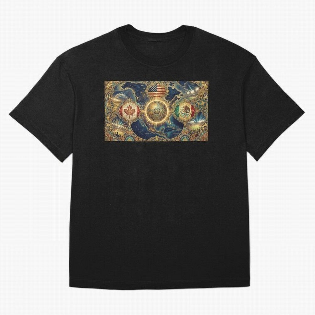 World Cup 2026 Hosts Illustrated Classic T-Shirt Showcase FIFA World Cup 2026 Group Stage Built around CR7 and Messi, Spain Energy, Goal Celebration Energy, Supporter Heritage, Football Icons and Worldwide Tournament Joy; Created for Match Day