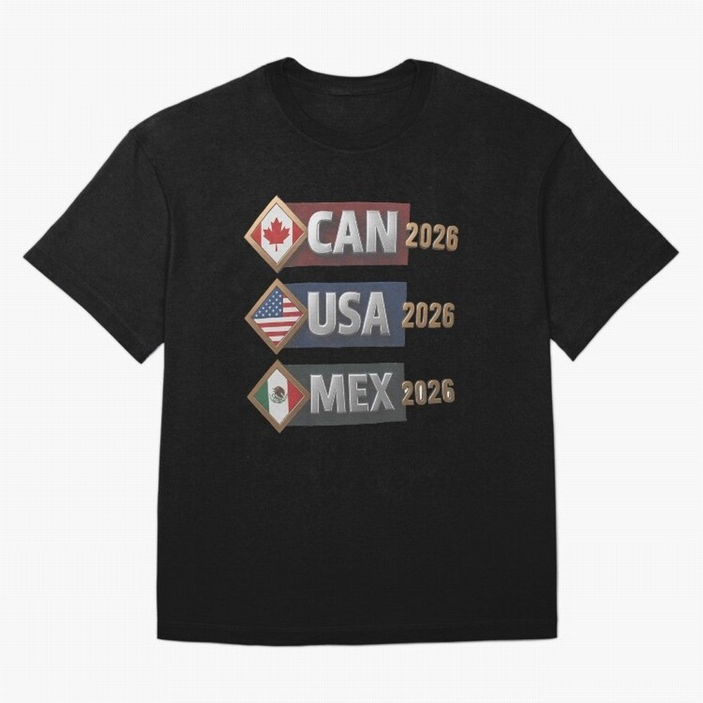 CAN USA MEx 2026 Flags, Canada USA Mexico Soccer Tournament Classic T-Shirt Bring Global Tournament Vibes to FIFA World Cup 2026 Group Stage for Fans of Messi, CR7 and Mbappe and Brazil, Portugal and Argentina, Bringing Football History, Final
