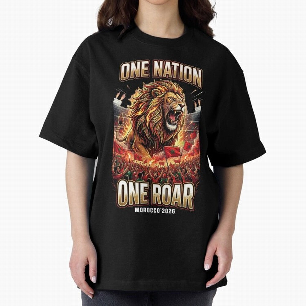 Morocco Football Fan - One Roar One Nation Classic T-Shirt Create FIFA World Cup 2026 Group Stage for Fans of Haaland and Germany, Bringing Football Festival Excitement, Trophy Ambitions, Country Rivalries and Star Player Buzz; Great for Watch