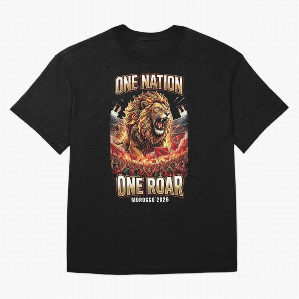 Morocco Football Fan - One Roar One Nation Classic T-Shirt Create FIFA World Cup 2026 Group Stage for Fans of Haaland and Germany, Bringing Football Festival Excitement, Trophy Ambitions, Country Rivalries and Star Player Buzz; Great for Watch