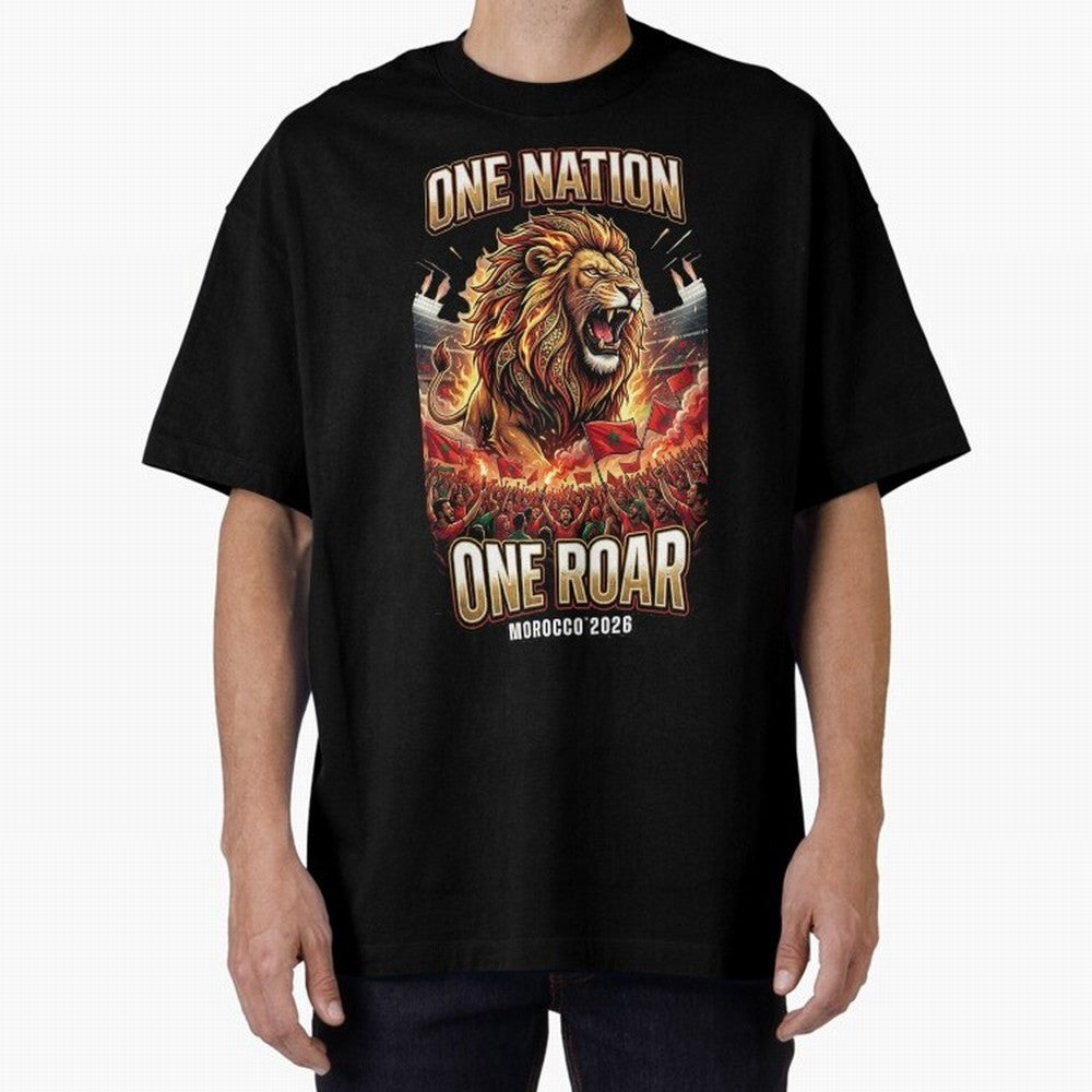 Morocco Football Fan - One Roar One Nation Classic T-Shirt Create FIFA World Cup 2026 Group Stage for Fans of Haaland and Germany, Bringing Football Festival Excitement, Trophy Ambitions, Country Rivalries and Star Player Buzz; Great for Watch