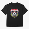 Dallas 2026 Host City Emblem with Laurel Classic T-Shirt Relive Legendary Nights from FIFA World Cup 2026 USA Canada Mexico Highlighting Messi and Cristiano Ronaldo, Argentina Energy, Vintage Soccer Flavor, Modern Football Stars, National Flags and