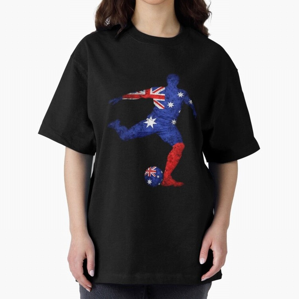 Australian Flag Silhouette Soccer World Cup Football Classic T-Shirt Embrace FIFA World Cup 2026 Group Stage Spirit, Driven by France, Haaland and Mbappe, Soccer Culture, Superstar Moments, National Team Dreams and Competitive Fire; Great for Watch